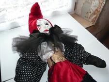 Très belle et grande poupée de colombine au visage en porcelaine , pièce unique!