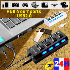 HUB USB2.0 4 ou 7 Ports-séparateur USB 2.0 Adaptateur Splitter ON/OFF Noir-Blanc