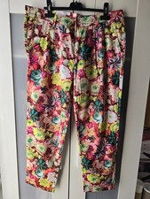 ZOE LA FEE Pantalon soyeux multicolore à fleurs original Taille XL 