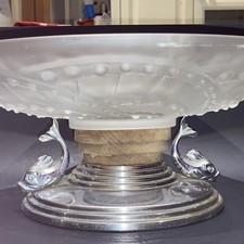 Grande Coupe Art Déco en verre moulé signé J. LANDIER France sur Pied Dauphins