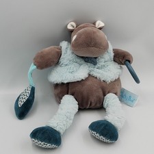Doudou Hippopotame marron bleu