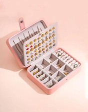 Boîte A Bijoux Rose Pâle En Simili Cuir Double Couche Mallette De Bijoux Femme