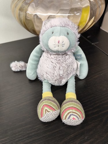 Doudou peluche chat - bleu, vert