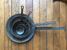 Lot de 5 casseroles + 1 sauteuse en cuivre étamée ancien (métaux Ouvres Vesoul)