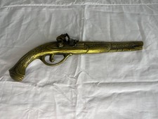 Pistolet décoratif ancien en métal doré – Réplique de pistolet à silex