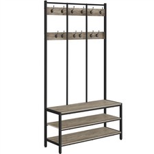Porte-manteau sur Pied en Bois Métal Meuble d'Entrée à Étagère à Chaussures Gris