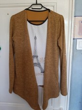 Pull blanc et moutarde imprimé, taille M