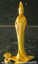 Old China Copper Gilt Feng Shui Guanyin Goddess Lotus Statue