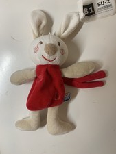 Doudou lapin blanc beige rouge
