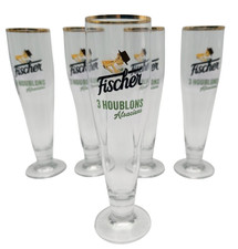 🍺 Lot de 5 Verres à Bière Fischer – 3 Houblons Alsaciens – Vintage Collection