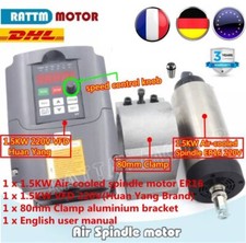 【EU】CNC 1.5KW ER16 Air Cooled Spindle Motor 220V & 1.5kw VFD Inverter&80mm Clamp