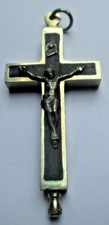 Ancien Reliquaire croix crucifix pectoral couleur argent et noir bijou vintage