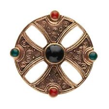 Broche En Bronze Irlandais Avec Des Pierres Vertes, Noires Et En Cornaline