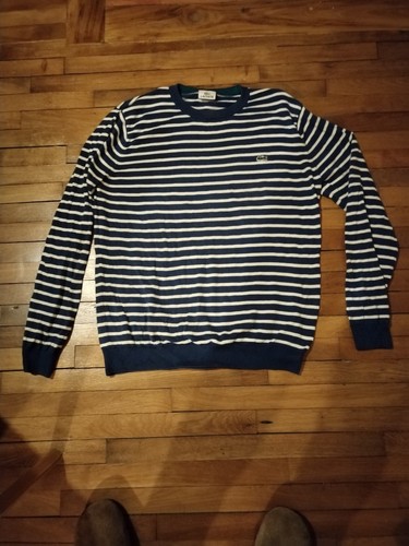 Pull col rond lacoste rayé - col,