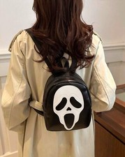 Sac A Dos Simili Cuir Noir Tête De Mort Style Halloween Crâne Zippé Homme Femme