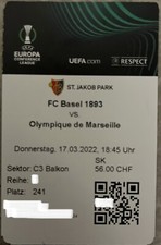 Ticket billet stub FC Bâle Basel Olympique Marseille OM UEFA Conf League parfait