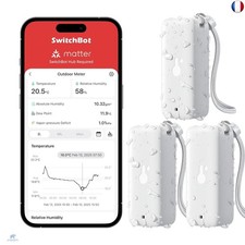 SwitchBot Thermomètre Hygromètre Intérieur Extérieur 3 Pièces, Portée Bluetooth 