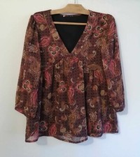 Blouse marron fils dorés polyester doublé T38 Promod (2410063)