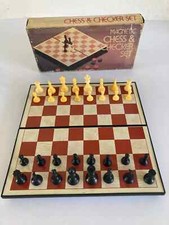 19⚜️Jeu D'échecs et de Dames Magnétique Voyage Pliable Vintage Made In Hong Kong