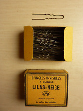 ANCIENNE BOITE EPINGLES INVISIBLES A BOULES LILAS-NEIGE COIFFURE ANNEES 1950-60