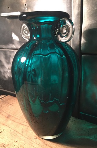 Vase verre soufflé ansé bleu - soufflé,