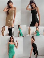 Robe Longue Ouverte Sexy moulante Cotelée Sans Manche Jupe Soirée Plage Été 