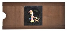 Plaque à système pour lanterne magique, Humoristique, Dame au parapluie et chien