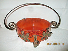 COUPE EN PATE DE VERRE MARMOREEN -SUPPORT FER FORGE- ART DECO -dlg DEGUE MULLER