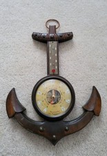 Vintage Baromètre + Thermomètre MISTRAL Ancre de Bateau Bois Déco Marine 28 cm