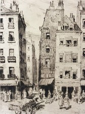 Gravure pointe sèche scène