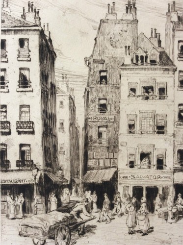 Gravure pointe sèche scène