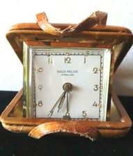 SUPERB VINTAGE ART DECO "SOLO" FRANCE JEWELED FOLDING TRAVEL ALARM CLOCK FRENCH
