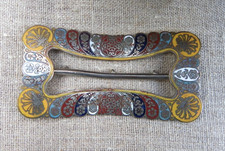 BOUCLE DE CEINTURE ANCIENNE EN MÉTAL À ÉMAUX CLOISONNÉS