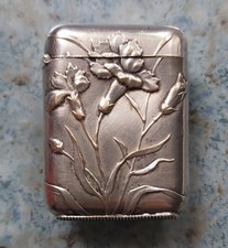 Pyrogène Métal Argenté Années 1900 Motif Œillets Porte Allumette