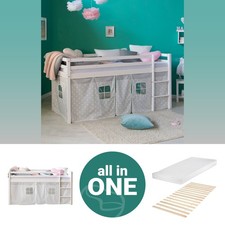 Cadre de Lit superposé enfant 90x200 Matelas Mezzanine Rideau Gris Homestyle4u
