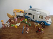 lot playmobil gros camping car + remorque pour chevaux & foule d'accessoires TBE
