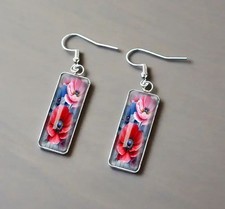 Boucles d'Oreilles Rectangles Fleurs Coquelicots - Bijoux des Lys