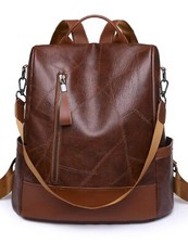 Sac A Dos Simili Cuir Marron Foncé Homme Femme Zippé Grande Capacité