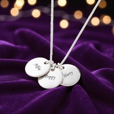 Collier En Argent Sterling Avec Des Charms Ronds, Noms D'Enfants, Personnalisé