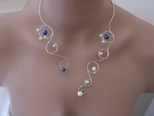 Collier Bleu Marine/Blanc robe Mariée/Mariage/Soirée/Cérémonie perle pas cher