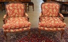 Pair of Walnut Floral Fabric
