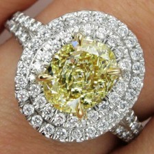 Bague de fiançailles double halo jaune citrine 3,85 ct or blanc massif 14 car...