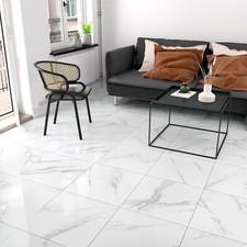 Lino Sol Adhesif en Marbre Blanc Salon Chambre Revetement De Sol Dalle PVC Ad...