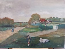 Peinture à l’Huile Ancienne-Paysage Rural Peintre Officiel de la Marine-D.XXème 