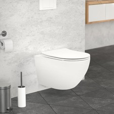 WC suspendu sans rebord long en céramique blanc mat avec siège de WC Softclose