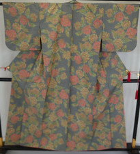 Kimono japonais vintage soie bleu fleur traditionnelle chère hauteur 61,02 po...
