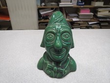 CA500 CLOWN TIRELIRE A CASSER ANCIENNE FAIENCE CERAMIQUE ST SAINT CLEMENT VERT