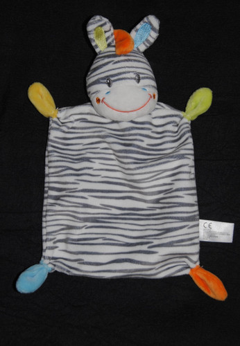 Doudou plat zèbre blanc - zèbre,