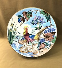 grand plat mural en émaux de LONGWY signé 37 cm RUISSEAU par Paul MIGNON faience