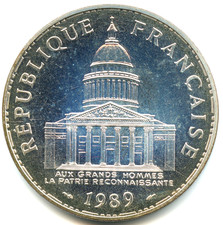 100 francs Panthéon argent  issue du coffret FDC 1989 n°8215